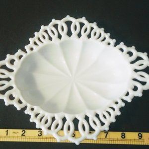 Beautiful Lace Edge Milk Glass Candy Dish